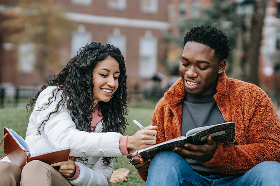 College students study on campus.